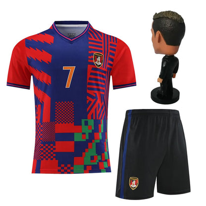 RIKPR Kids Soccer Jersey for Boys Girls Youth Uniform with Doll Football Shirt Birthday Gift Set (US, Age, 8 Years, 9 Years, red)