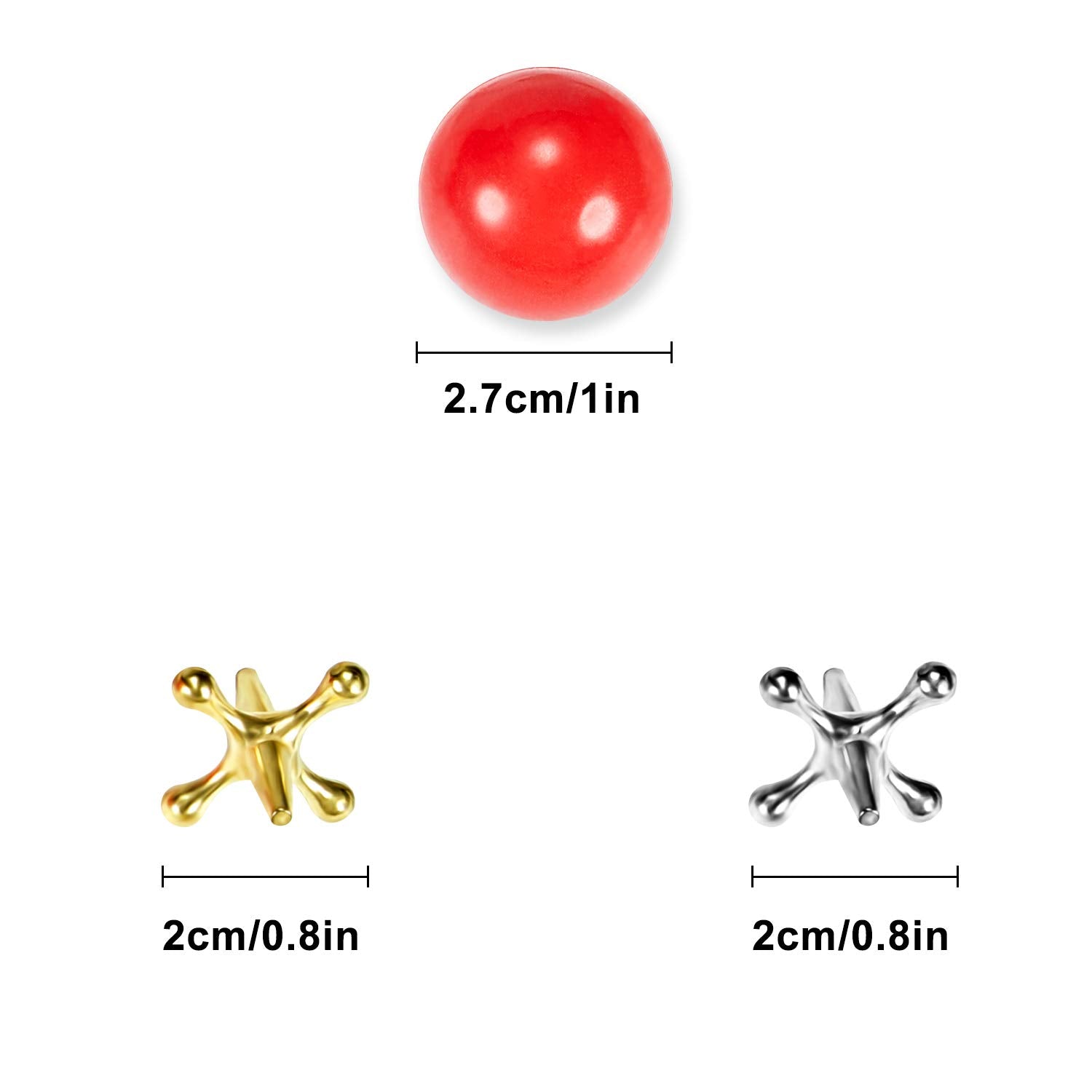 Gejoy 2 Sets Metal Jacks Game with Ball 2 Pieces Red Rubber Balls and 20 Pieces Classic Retro Vintage Jacks Toy for Kids and Adults for Birthday Party