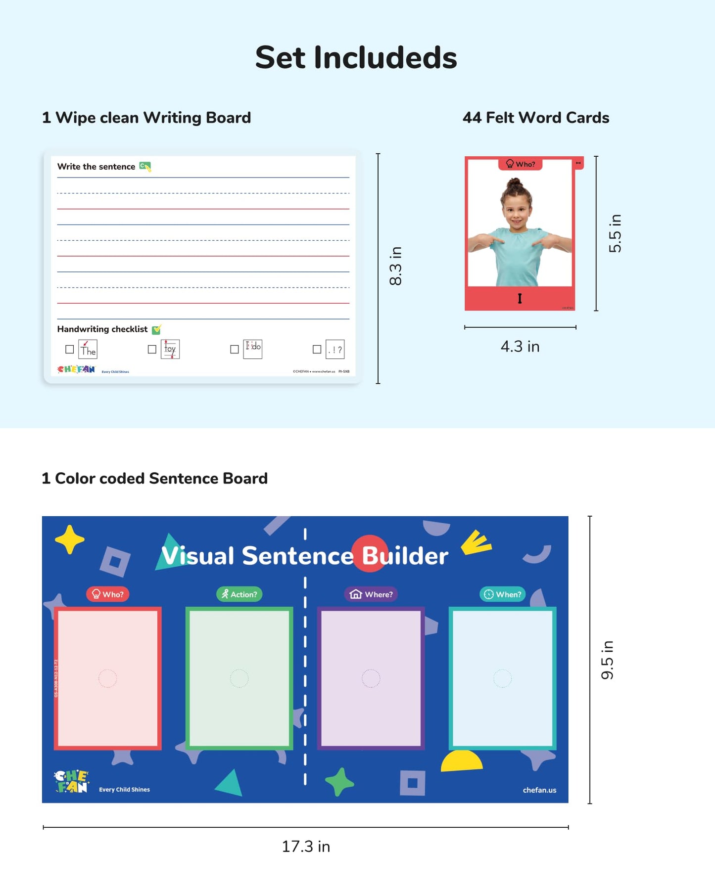 CHEFAN Sentence Building Kit for Kids, Sight Words Flash Cards & Word Cards for Early Reading, Writing Practice and Word Games, Learning Toys