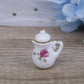 CoscosX 15 Pcs 1:12 Dollhouse Dining Ware Miniature Dish Cup Plate Pink Rose Chintz with Golden Trim Tableware Porcelain Ceramic Coffee Tea Cups