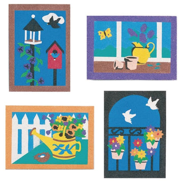 S&S Worldwide Unfinished Garden Sand Art Boards 5” x 7” (Pack of 12) - Peel & Stick Adhesive Craft Sheets for Kids - Pre-Cut Designs for Easy DIY Sand