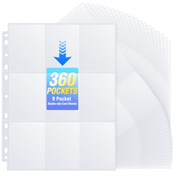 360 Pockets Binder Card Sleeves Double-Sided 9 Pocket Trading Card Pages for 3 Ring Binder, Clear Plastic Pages Sleeves for Sport Cards, Business