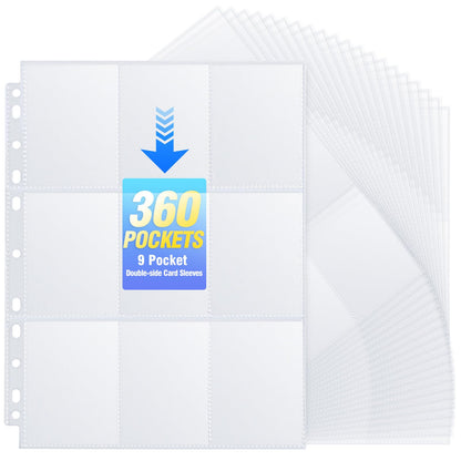 360 Pockets Binder Card Sleeves Double-Sided 9 Pocket Trading Card Pages for 3 Ring Binder, Clear Plastic Pages Sleeves for Sport Cards, Business
