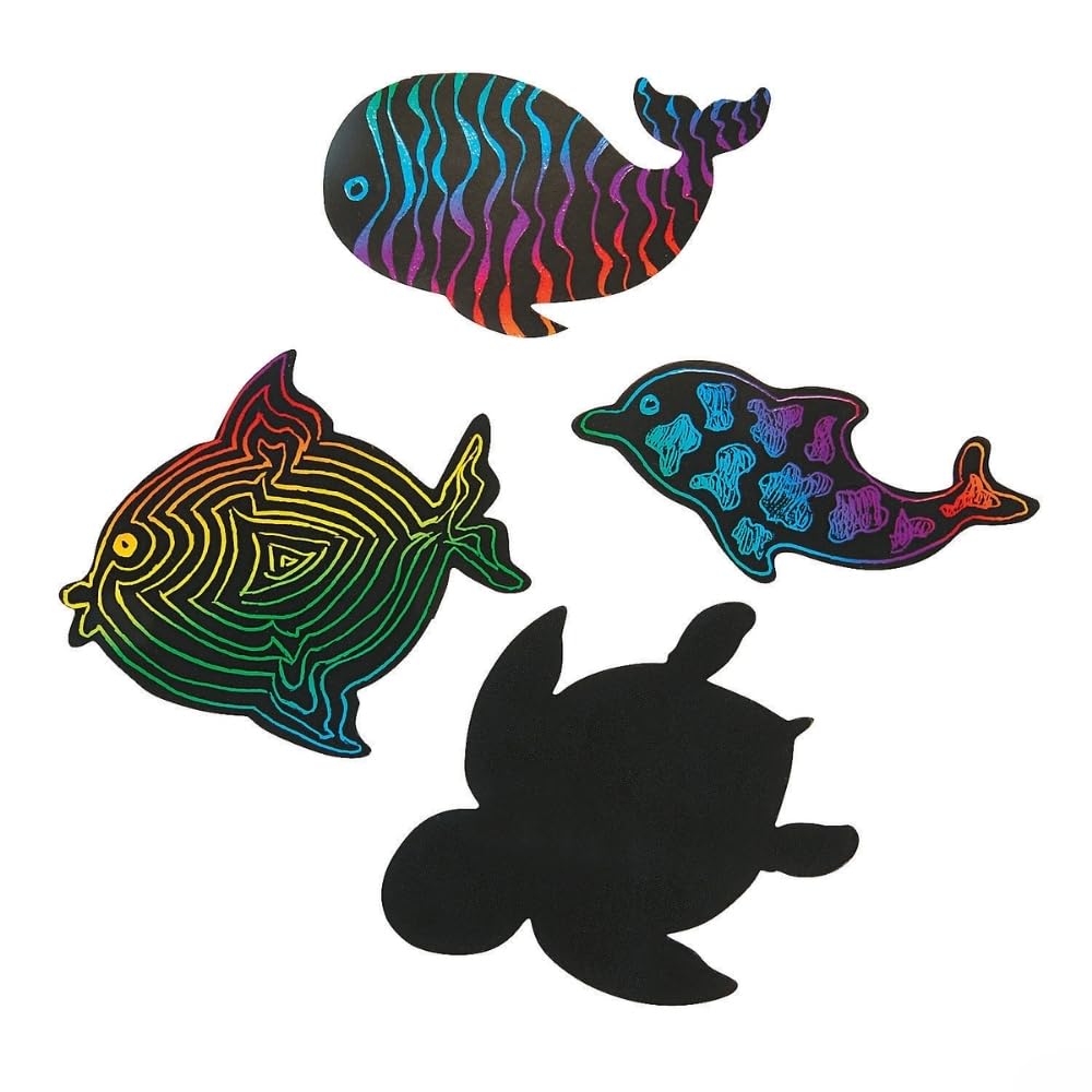 Fun Express Sea Life Magic Scratch Shapes - VBS Vacation Bible School Supplies/Decor - Crafts for Kids and Fun Home Activities