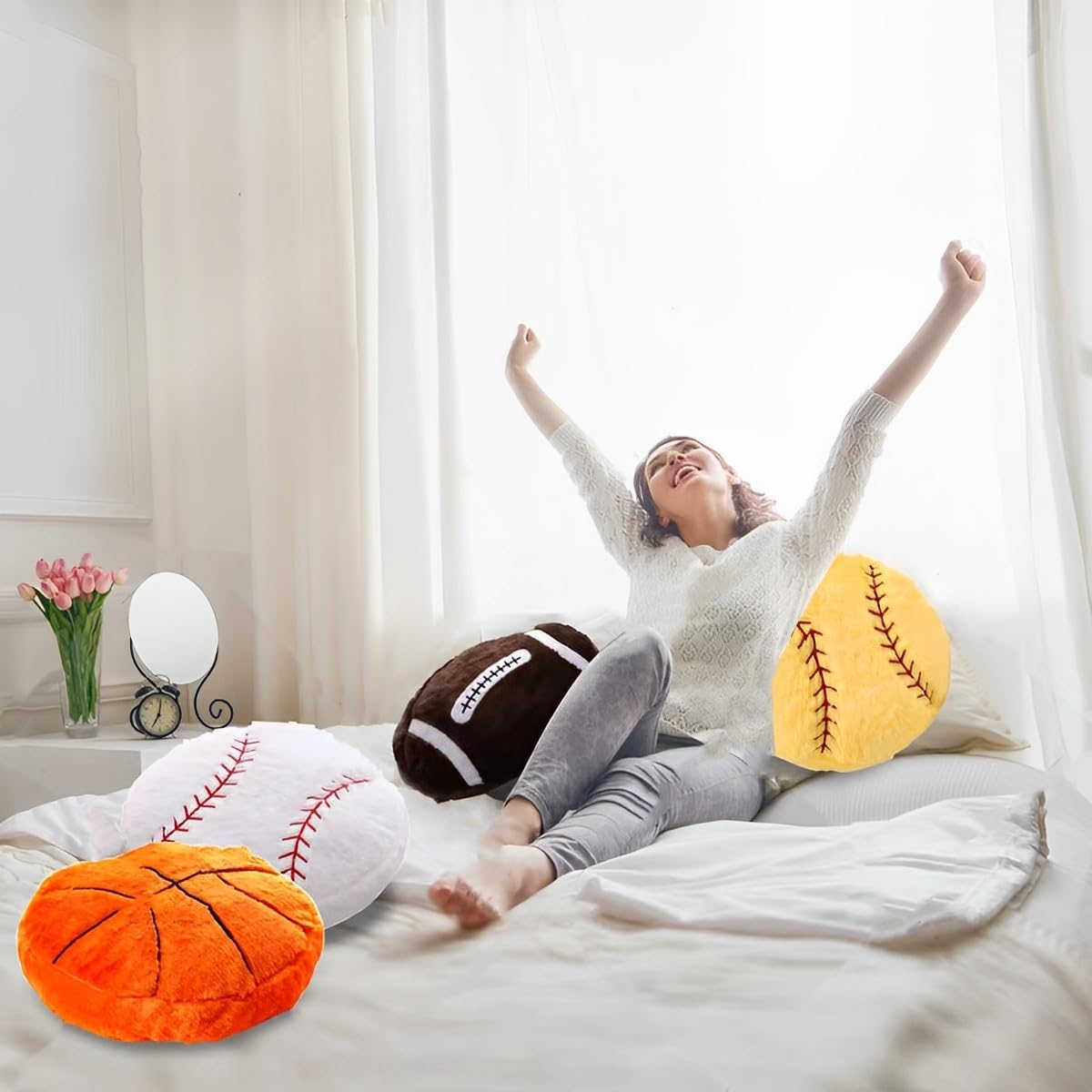 JPORSHU 2PCS Baseball Plush Pillow?White Baseball Pillow Soft Fluffy Football Stuffed Plushies Toy ?Toys Gift for Kids Boy Girls Children Room