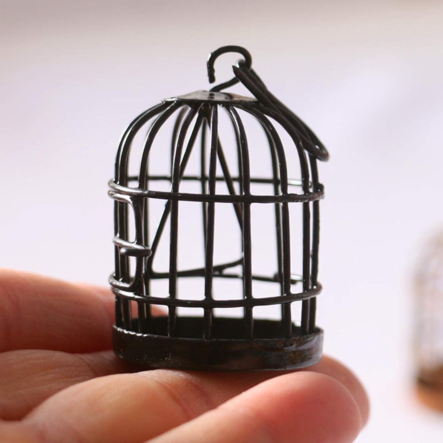 Dwuww Black Miniature Doll House Birdcage Ornament Model Home Desktop Decor Gift,Mini Miniature Doll Fairy Garden Ornaments Shelf Home Micro Landscape