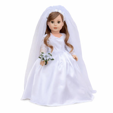 Princess Kate - 4 Piece 18 inch Doll Outfit - Royal Wedding Dress with White Shoes and Tulle Veil - (Doll Not Included)