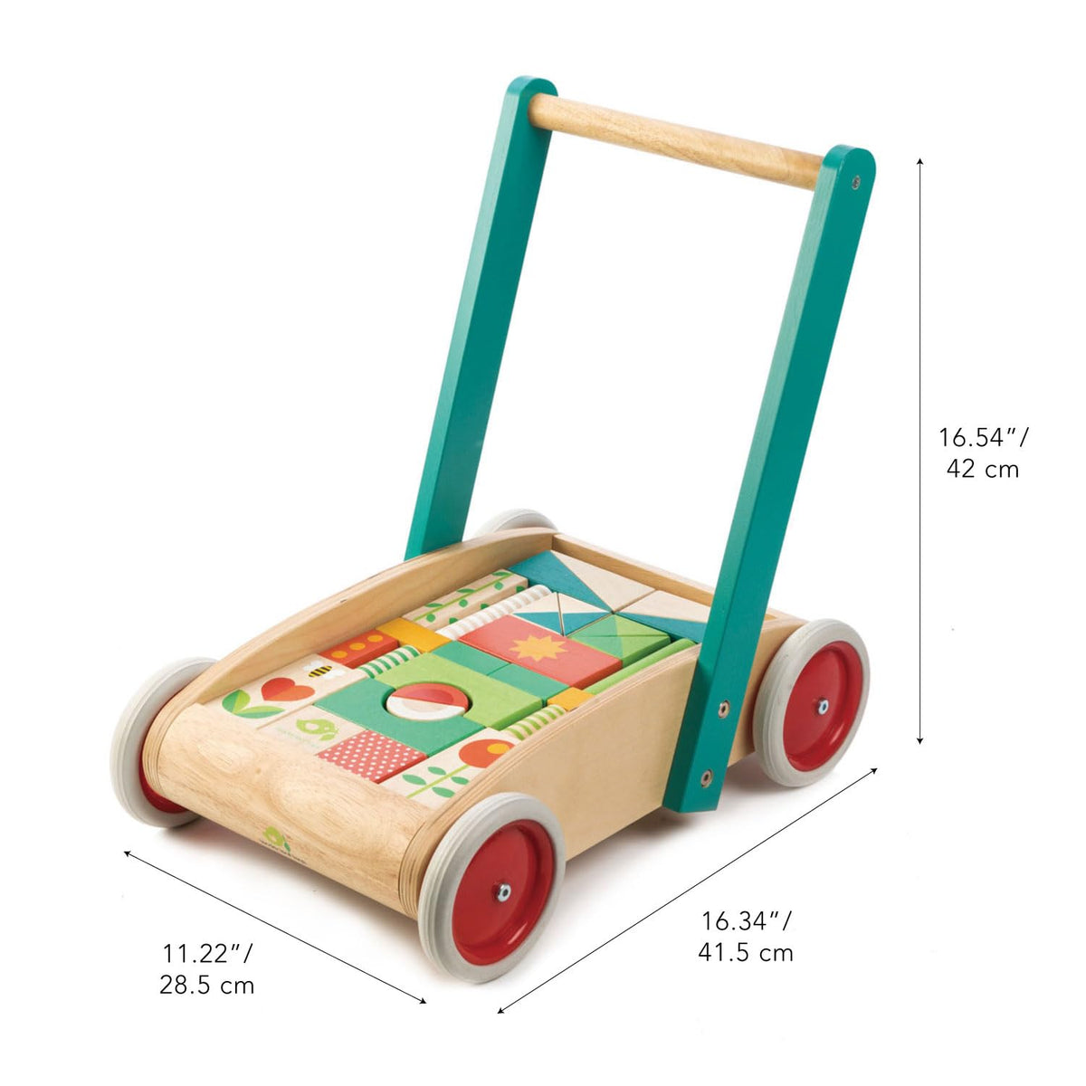 Tender Leaf Toys Baby Block Wooden Walker - Includes 29 Garden Themed Toy Blocks Premium Quality Construction Develops Balance, Strength & Creative