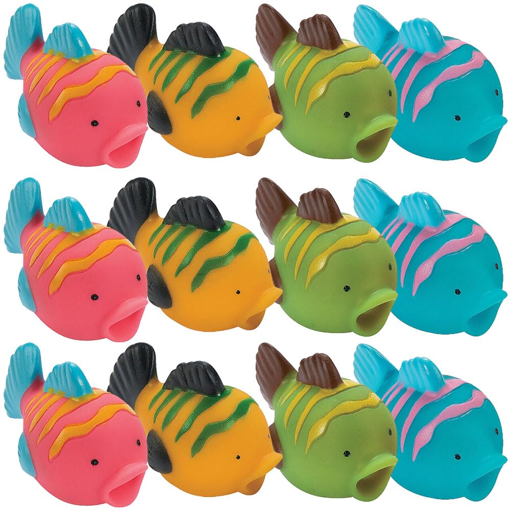 Fun Express Fish Squirt Toys Bulk Set of 12 - Bath Toys for Kids Ages 1-3 & Toddlers 2-4 | Pool Toys & Party Favors for Kids Birthday | Sea Animal