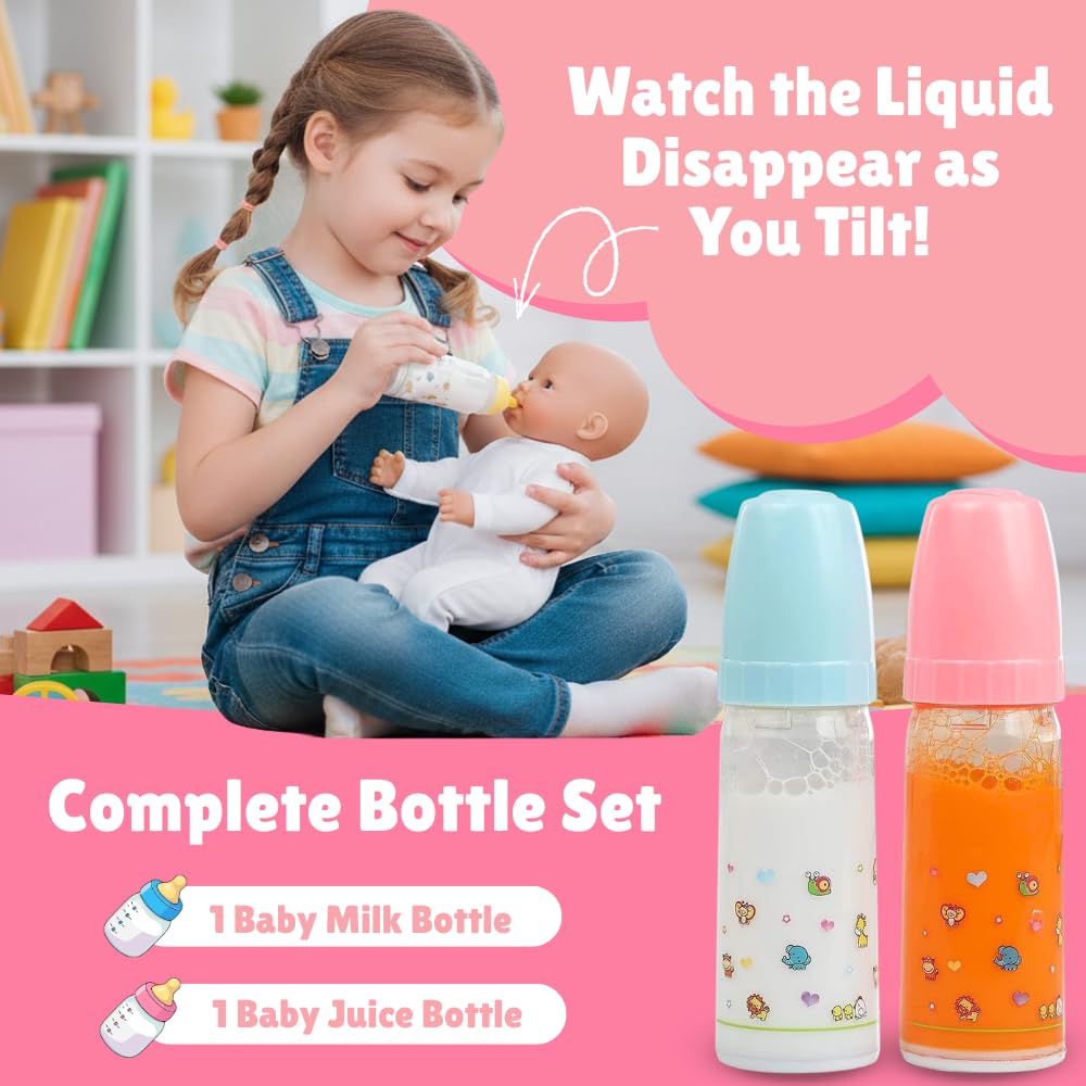 Mommy & Me Magic Baby Doll Bottles | Disappearing Milk & Juice Feeding Set - Ages 3+ (2 Pack)