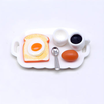 7 Pieces 1:12 Scale Miniature Breakfast Set - Dollhouse Kitchen Accessories, Includes Tray, Spoon, Cup, Coffee, Eggs, Bread, and Other Decorative