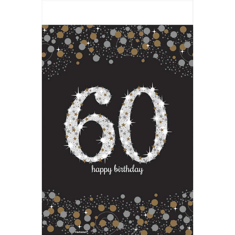 Glamorous Sparkling Celebration 60 Happy Birthday Plastic Multicolor Table - 54" x 102" (1 Pc.) - Eye-Catching Design, Perfect for Parties & Events