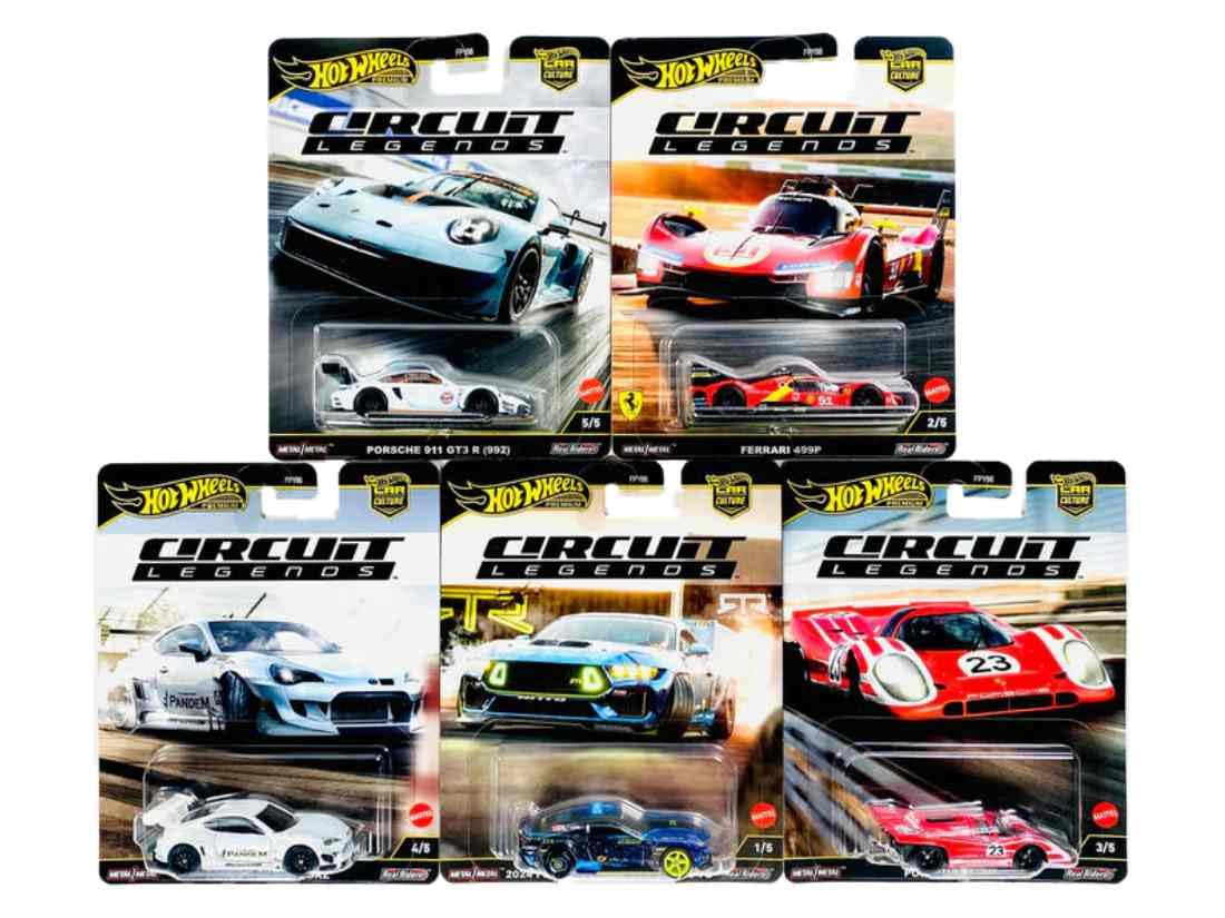 Hot Wheels Circuit Legends Die?Cast Racing Set - Porsche, Ferrari, Ford & Subaru Icons, 1:64 Scale, Ages 3+ (Pack of 5) FPY86-961K