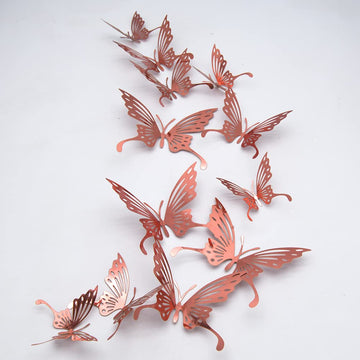 Pengcen 72 Pcs 3D Butterfly Wall Stickers 3 Sizes Removable Butterflies Sticker,Decoration Kids Bedroom and Wedding,Pattern C(Rose Gold)
