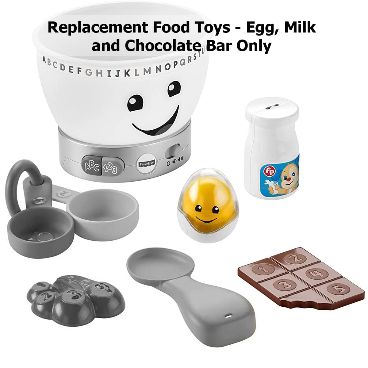 Replacement Parts for Fisher-Price Laugh and Learn Magic Color Mixing Bowl Playset - GJW20 - Replacement Food Bag - Milk, Egg and Chocolate Bar