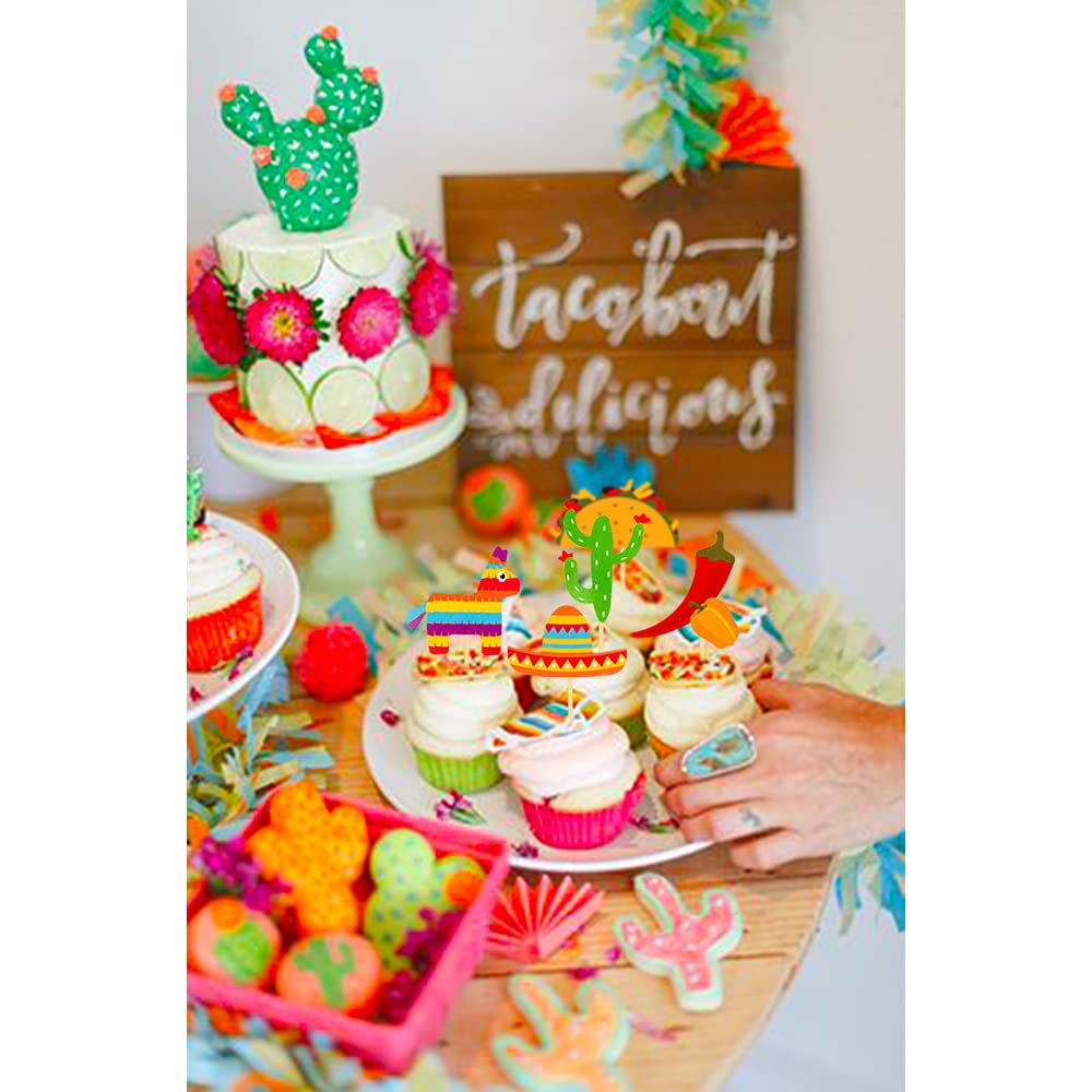 36 Pcs Fiesta Cupcake Toppers, Mexican Theme Cake Decoration