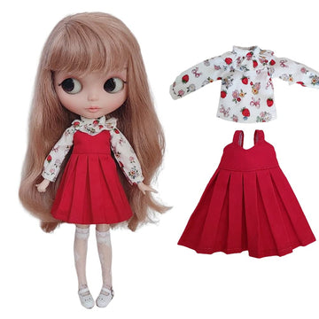 XiDonDon BJD Doll Clothes Cute Sundress Shirt for Blyth,Ob24,Licca,Azone BJD Doll Accessories Clothing (Red Set)
