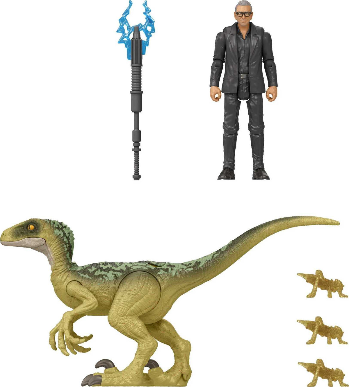 Jurassic World Dominion Human & Dino Pack Dr Ian Malcolm & Velociraptor & Accessories, Authentic Action Figures, Movable Joints, Ages 4 Year & Up