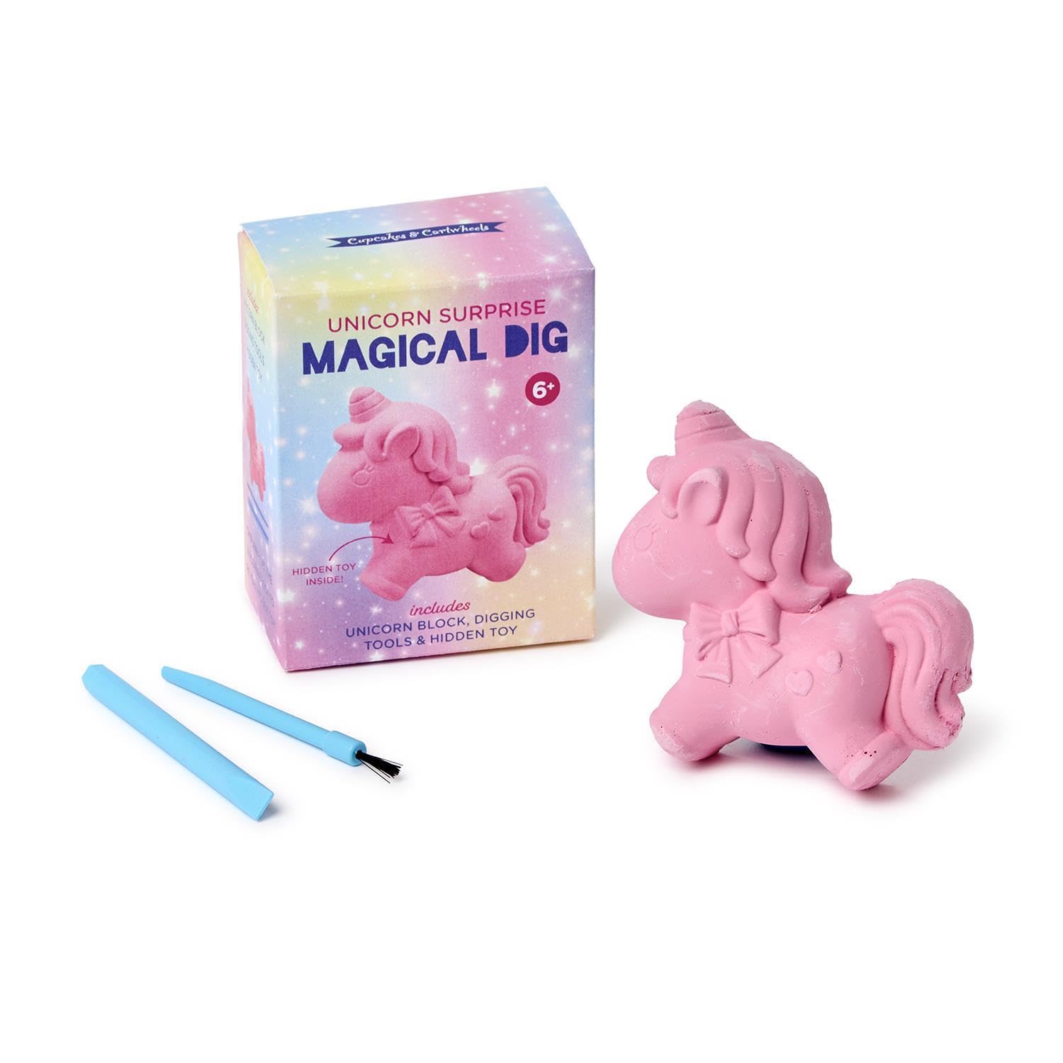 Two's Company Unicorn Surprise Magical Dig Excavation Kit in Gift Box, 3.5-Inch, Gypsum Powder, Pink