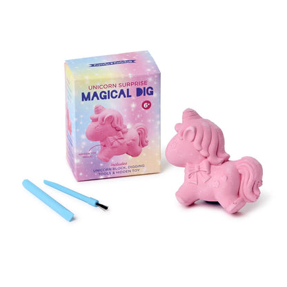 Two's Company Unicorn Surprise Magical Dig Excavation Kit in Gift Box, 3.5-Inch, Gypsum Powder, Pink