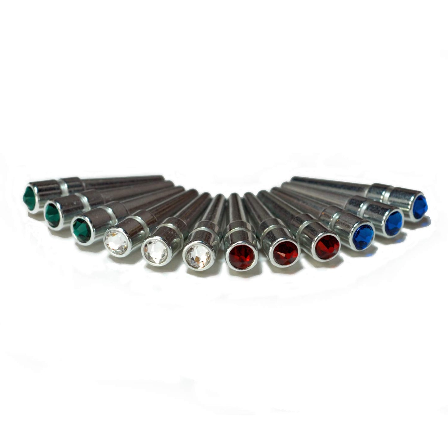 WE Games Chrome Cribbage Pegs with Austrian Crystals - Set of 12 -Red, Clear, Green, and Blue Crystals
