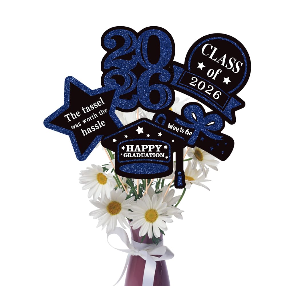 25 Pcs Red and Black Class of 2026 Congrats Grad Table Centerpieces Congratulate Graduation Centerpiece Sticks for Graduation Party Decorations