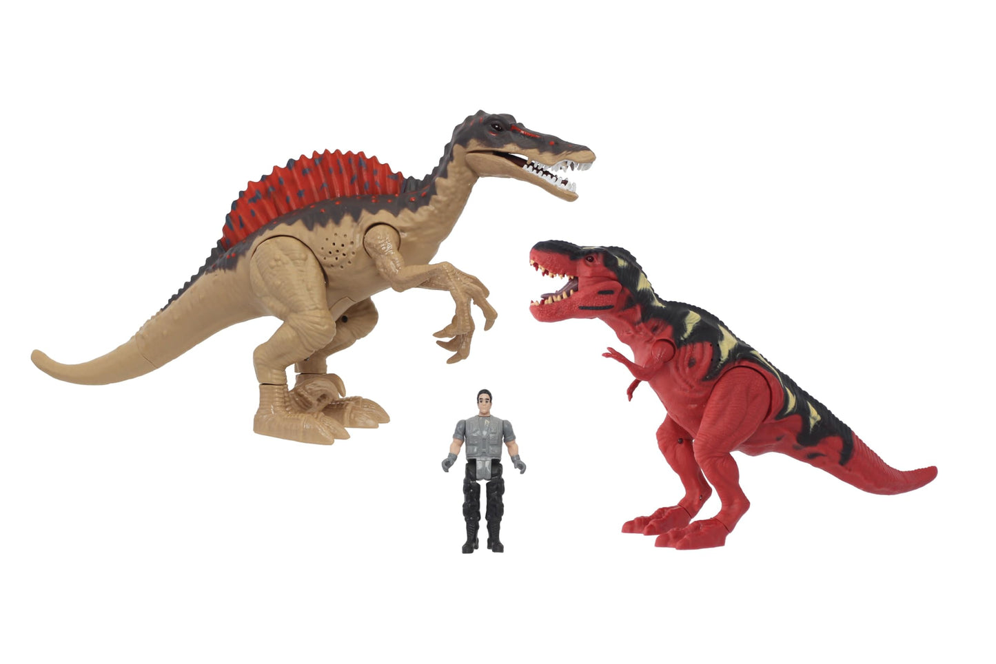 Animal Planet Electronic Dinosaur Battle Set - Light-Up Roaring T. Rex & Spinosaurus with Action Figure - Dinosaur Toys for Kids Ages 3+