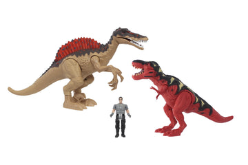 Animal Planet Electronic Dinosaur Battle Set - Light-Up Roaring T. Rex & Spinosaurus with Action Figure - Dinosaur Toys for Kids Ages 3+