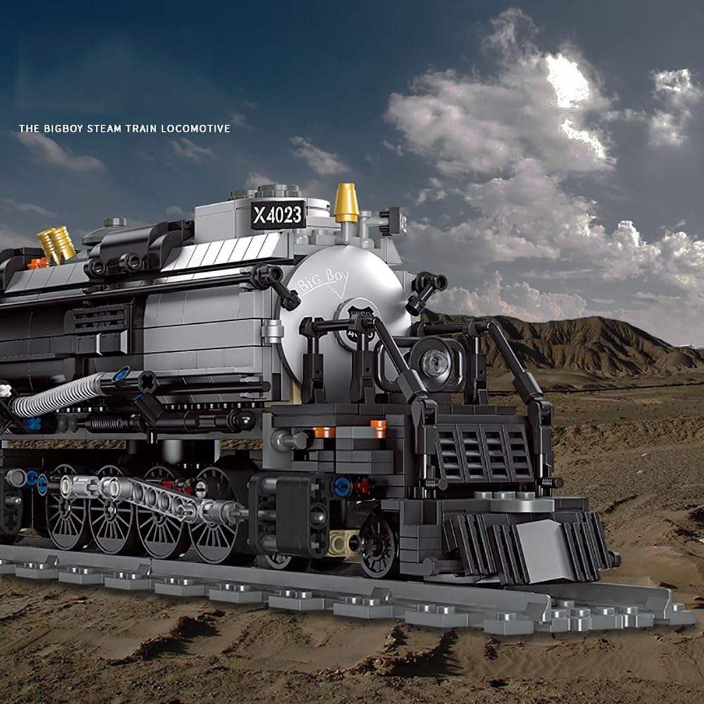 GODIYTOPPY BIGBOY Steam Train Building Kit and Engineering Toy, BIGBOY Locomotive with Track Display Set, Collectible Steam Locomotive Display Kit