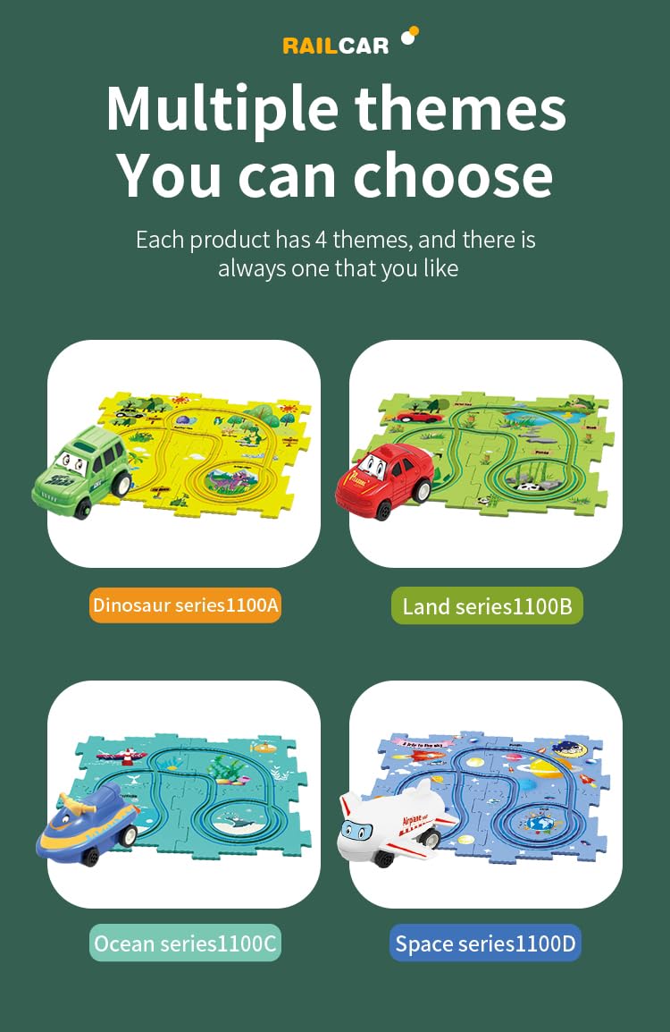 Christmas Stocking Stuffer 4 Sets 4in1 Puzzle Racer Kids Car Track Set,4 Theme Puzzle Racer Car Track Set Puzzle Track Car Play Set Puzzle Raceway Car