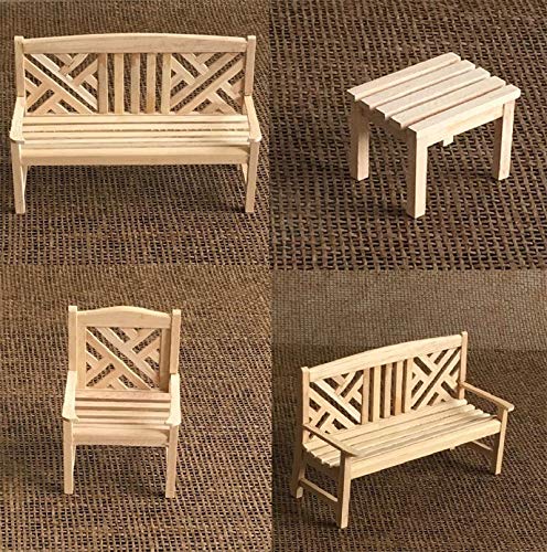 EatingBiting Dollhouse Accessories Furniture 1:12 Dollhouse Miniature Furniture Wooden Garden Unpainted Bench Chair 4 Pieces per Set, Including 1