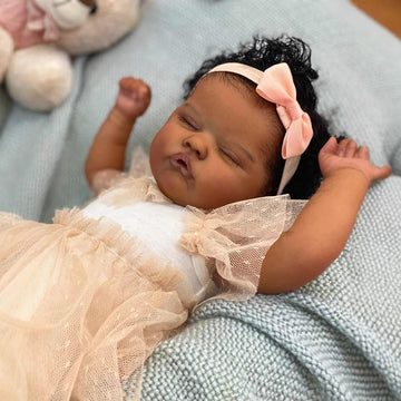 TFJS Lifelike Black Reborn Baby Dolls Sleeping Girl 18 Inch Realistic Looking African American Reborn Newborn Baby Real Life Black Baby Girl Dolls