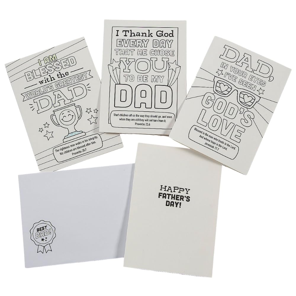 Fun Express Color Your Own Religious Father’s Day Cards (Bulk Set of 12) - DIY Christian Sunday School Crafts for Kids, Bible VBS Activity, Handprint