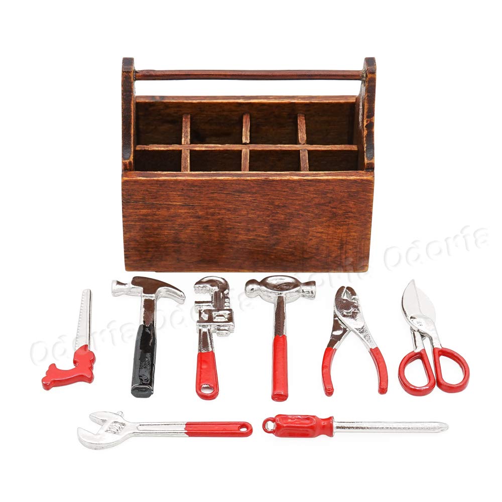 Odoria 1/12 Miniature Toolbox with 8Pcs Tools Dollhouse Garage Accessories