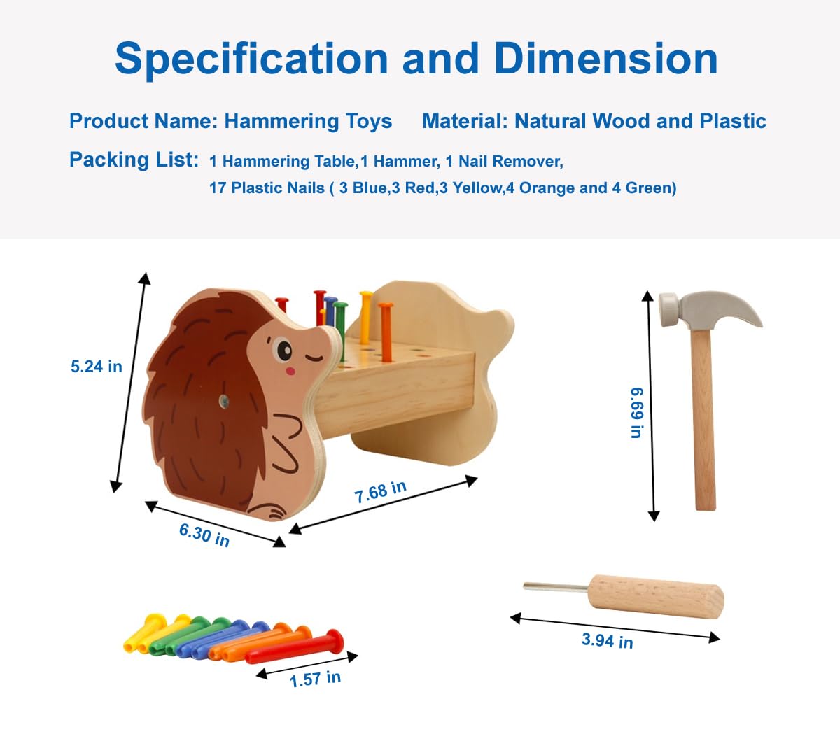 QZJVKBXY Wooden Hammer Pounding Bench Montessori STEM Toy for Toddler Early Development