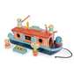 Tender Leaf Toys - Little Otter Canal Boat - 23 Pcs Furnished Wooden Boat Toy with Removeable Roof and Animal Figures - Gender-Neutral Open-Ended Play