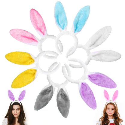YUJUN 6PCS Plush Bunny Ears Headband, Easter Multi-Color Cute Rabbits Ears Hairbands for Easter Kids Game and Easter Party Favors