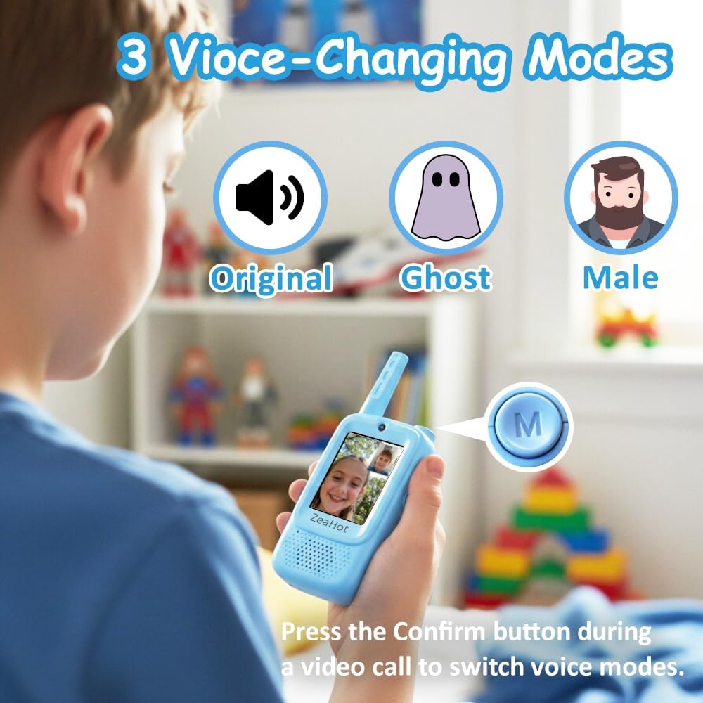 2026 Upgraded Kids Video Walkie Talkies 2 Pack, Rechargeable Long Range Walkie Talkies for Kids, Video Intercom with Photo Sharing, Voice Chat, Emoji