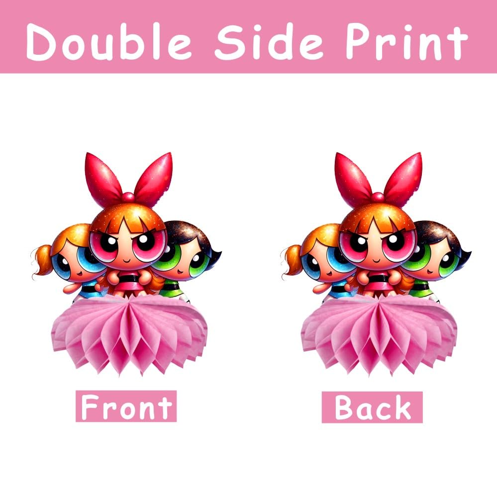 8Pcs Power Girls Table Centerpiece Birthday Party Supplies Double Side Table Decorations for Girls Party Decorations