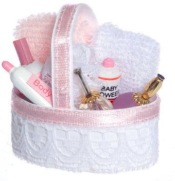 Dollhouse Miniature Pink Bath Accessory Basket