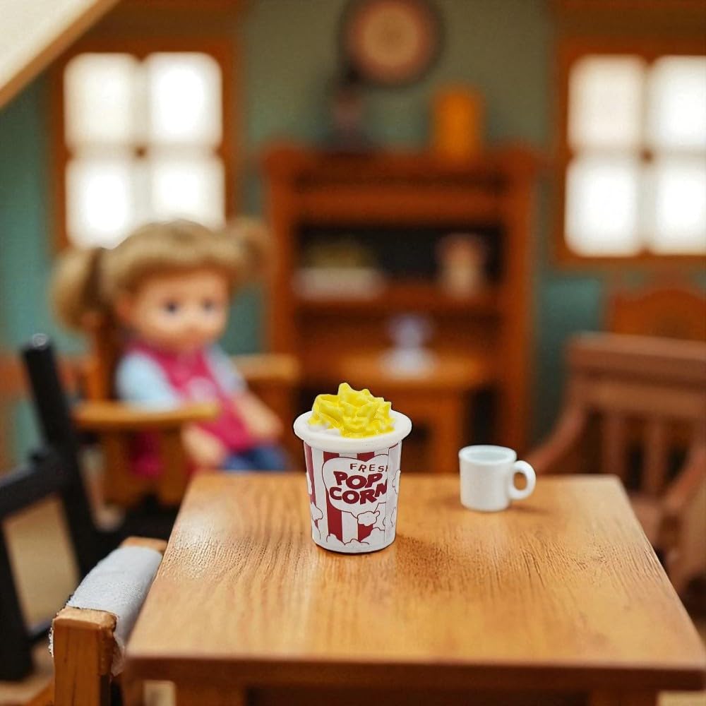 ChangThai Design Tiny Popcorn Bucket - Realistic Mini Handmade Polymer Clay Food Model Replica Red Bucket Miniature Art Decorative Collectible