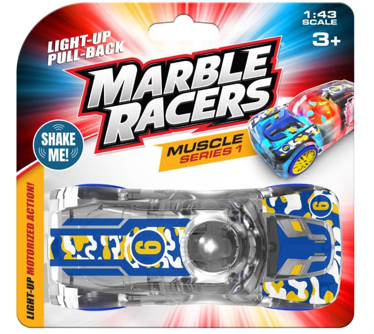 Marble Racers LED Light Up Pull Back Race Car for Kids, Friction-Powered with Flashing Motion Activated LED Lights, Boys Girls & Toddlers Toy (Ages