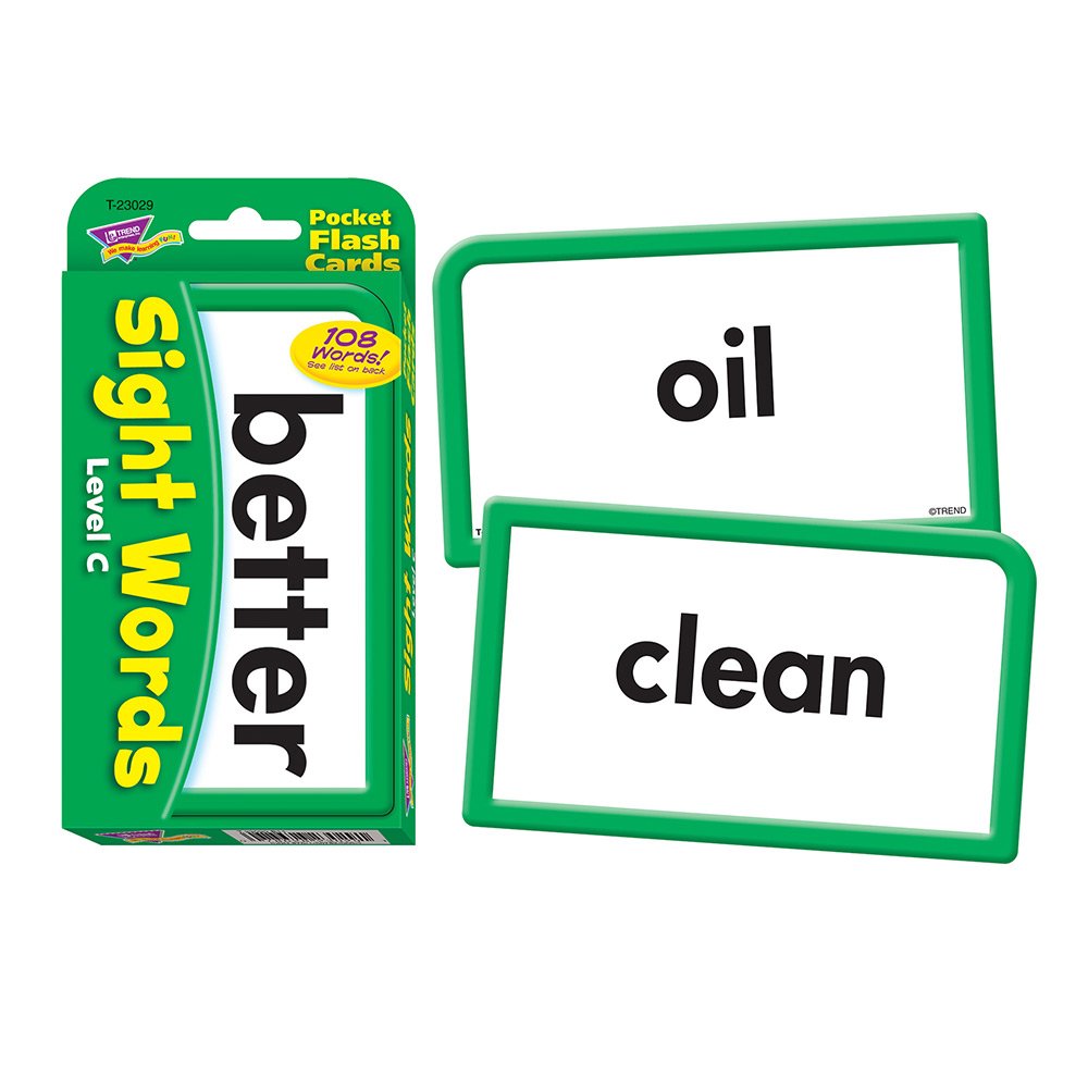 Trend Enterprises: Sight Words Level C Pocket Flash Cards, Great for Skill Building and Test Prep, 56 Two-Sided Cards Included, 108 Commonly-Used