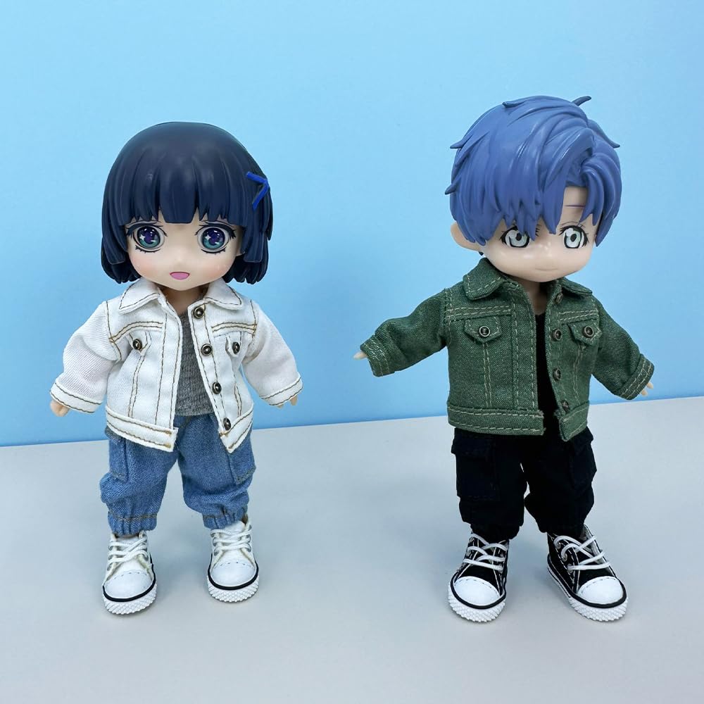 niannyyhouse OB11 1/12 BJD Doll Clothes Coat Pocket Pants Vest Shoes Denim Outfit 4.3in Action Figures Doll Dressup (Pink)