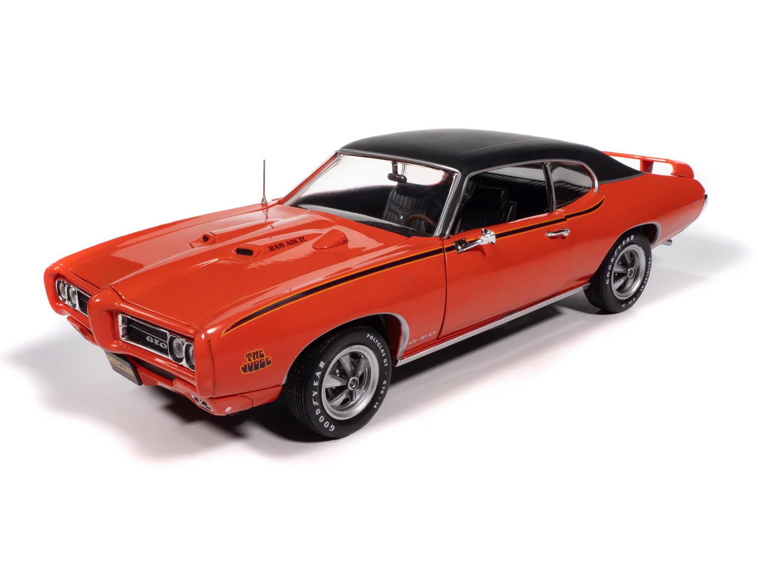 1969 GTO Judge Carousel Red with Black Stripes and Black Vinyl Top Mecum Auctions American Muscle Series 1/18 Diecast Model Car by Auto World AMM1351