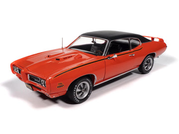 1969 GTO Judge Carousel Red with Black Stripes and Black Vinyl Top Mecum Auctions American Muscle Series 1/18 Diecast Model Car by Auto World AMM1351