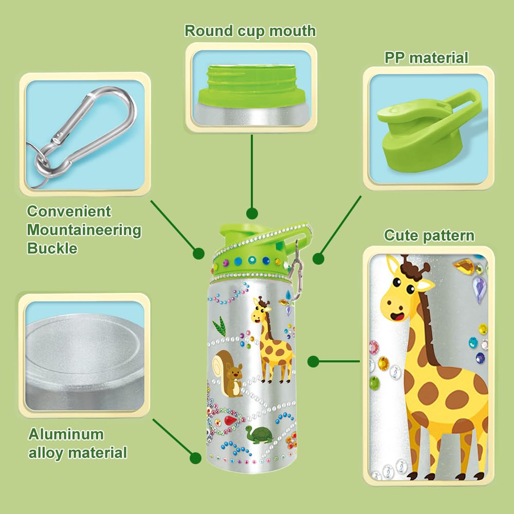 Kdemeng DIY Decorate Your Own Water Bottle for Girls with Trendy Stickers - 5 6 7 8 10 Year Old Girl Birthday Gift (Animal)