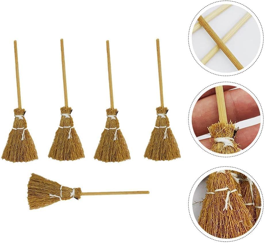 10Pcs Witch Broom, Miniature Broom Props Artificial Mini Fairy Hopuse, Mini Straw Fairy Micro Landscape Decoration Witch Sweeping