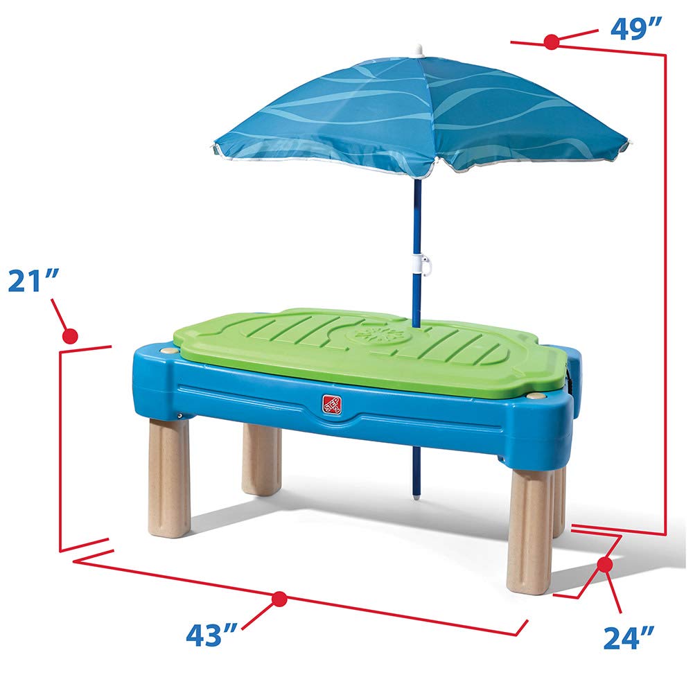 Step2 Cascading Cove Sand and Water Table, Kids Activity Sensory Playset, Comes with Umbrella, Summer Outdoor Toys, 7 Piece Toy Accessories,