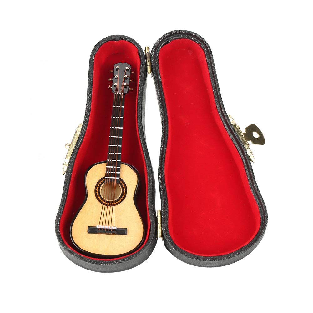 Miniature Guitar Model Decor, Miniature Wooden Guitar Model Display Mini Musical Ornaments Craft Home Decor for Dollhouse Accessories Model Home